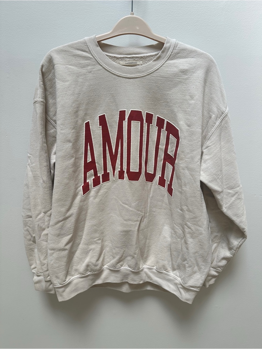 Amour Graphic Oversized Crewneck Sweater - Cream with Red Lettering